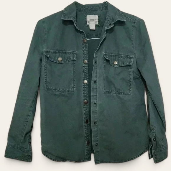 Forever 21 Army Green Denim Shirt Jacket | Women’s Small Utility Shacket - Picture 1 of 6
